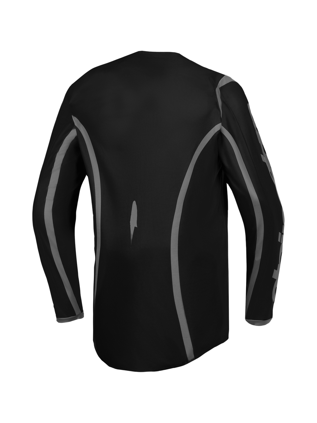 Alpinestars camisola Fluid Apex V2, camisola de motocross para homem, preta e prateada, vista traseira com corte longo
