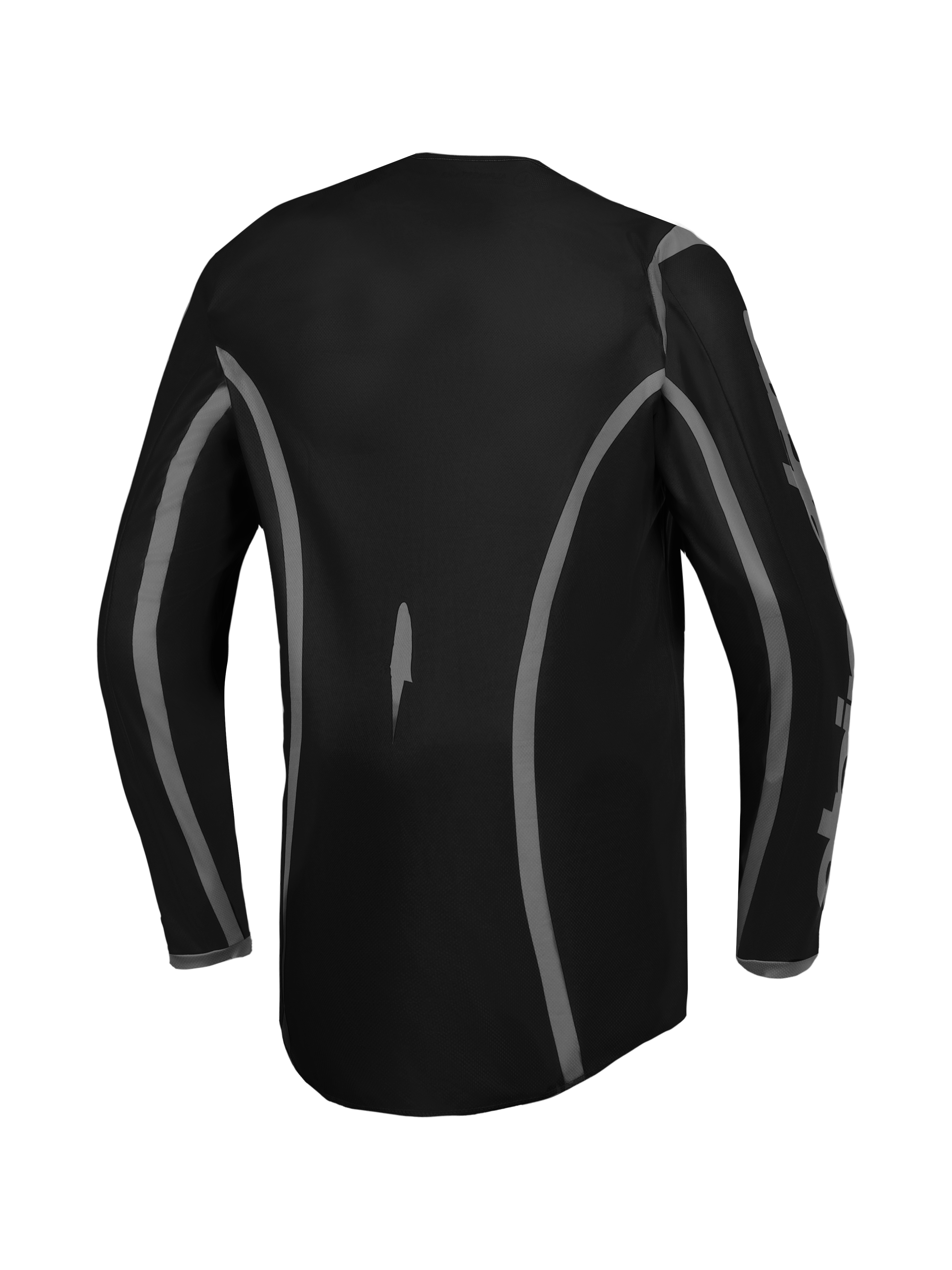 Alpinestars camisola Fluid Apex V2, camisola de motocross para homem, preta e prateada, vista traseira com corte longo