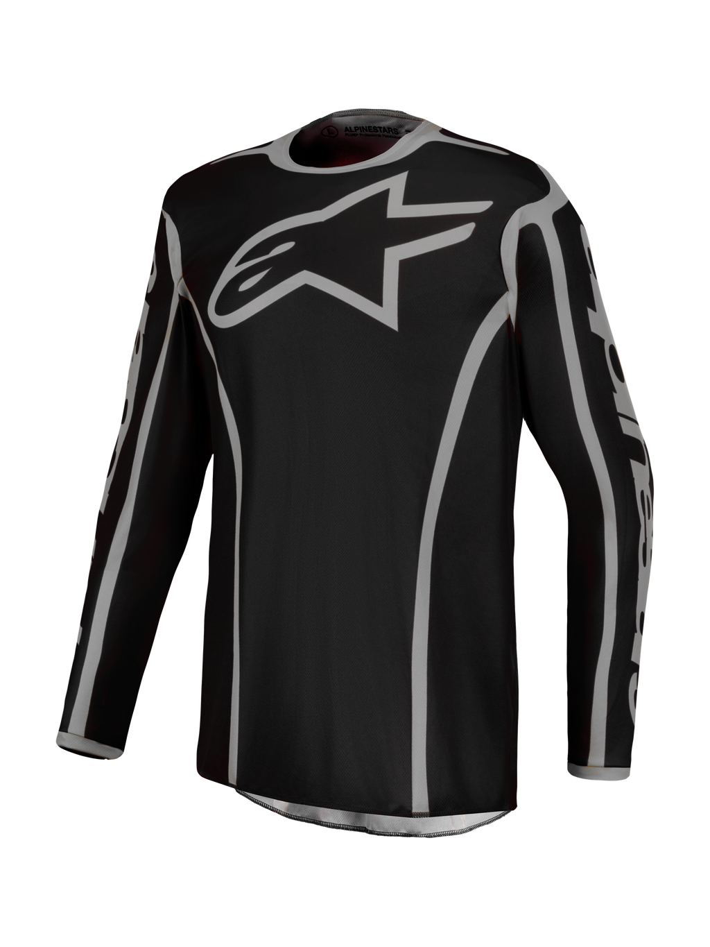 Alpinestars Fluid Apex V2, camisola de motocross para homem, preta e prateada, em tecido leve e respirável para MX.