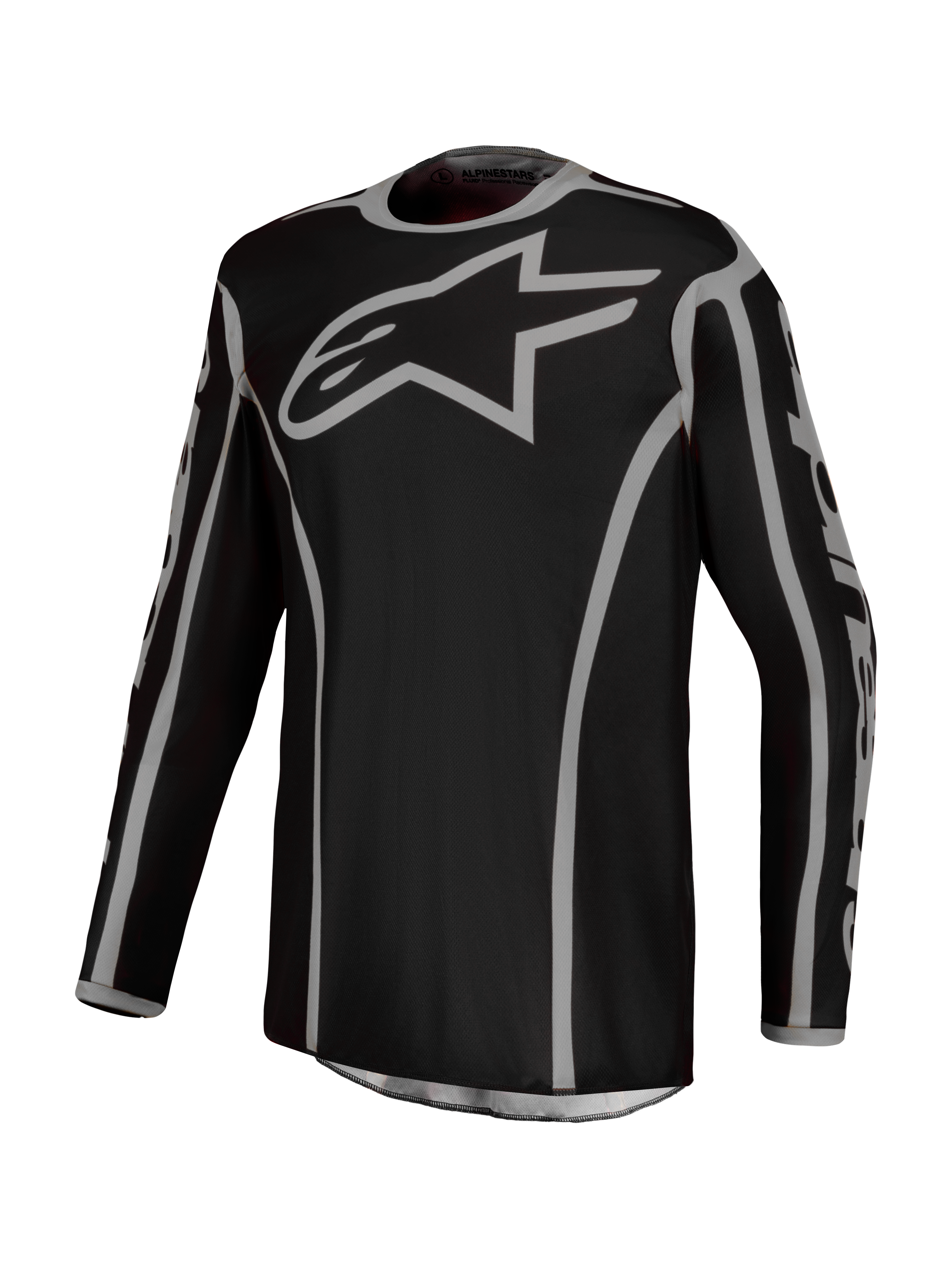 Alpinestars Fluid Apex V2, camisola de motocross para homem, preta e prateada, em tecido leve e respirável para MX.