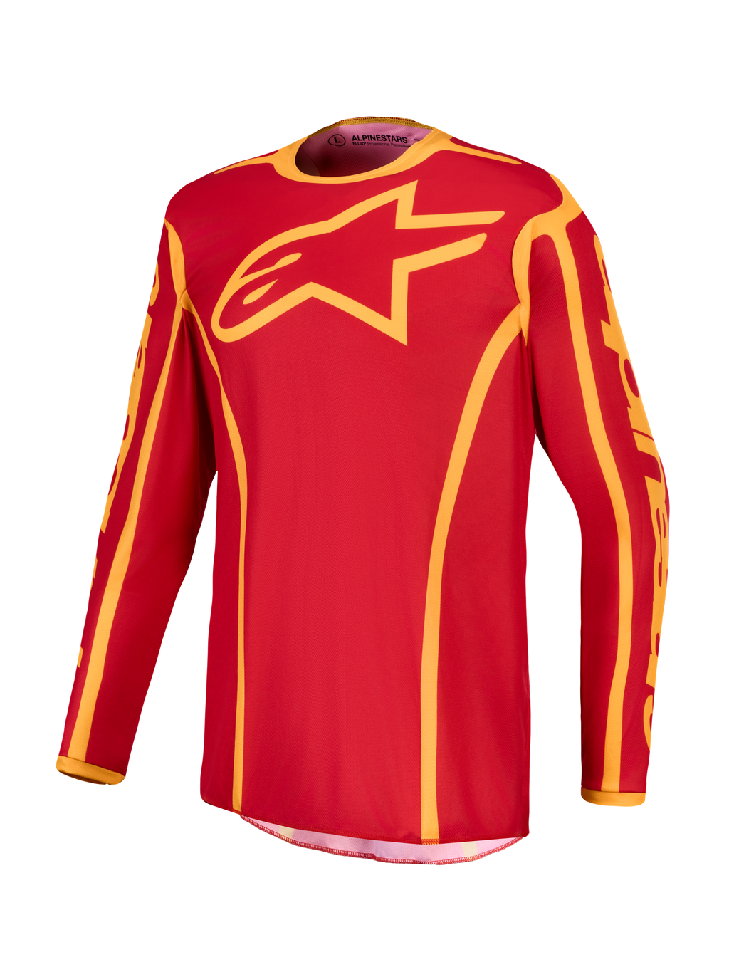 Alpinestars Fluid Apex V2, camisola de motocross para homem, vermelha e dourada, tecido leve com absorção de humidade e ajuste desportivo