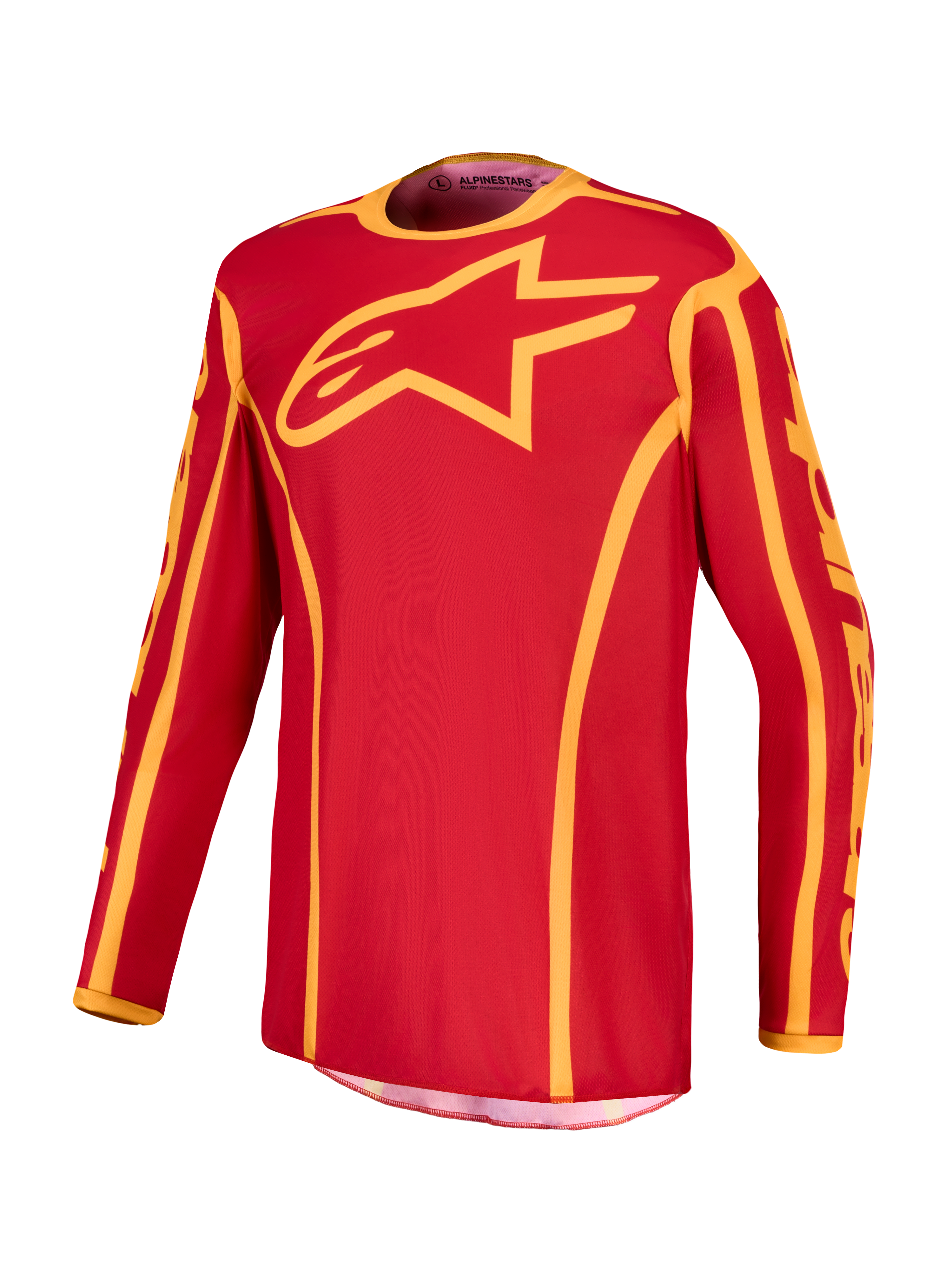 Alpinestars Fluid Apex V2, camisola de motocross para homem, vermelha e dourada, tecido leve com absorção de humidade e ajuste desportivo