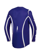 Alpinestars Camisola Fluid Apex V2, camisola de motocross para homem, azul escuro e branca, com corte traseiro longo para maior cobertura.