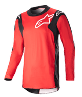 Alpinestars 2023 Racer Hoen Jersey, Long-Sleeve Motocross Jersey, Mars Red and Black, featuring a white chest logo, lightweight performance fabric, sporty design for off-road racing