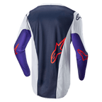 Alpinestars 2024 Racer Hoen Jersey, Motocross Jersey, Back View, Navy Blue and Light Gray with Purple Sleeves, Orange Alpinestars Logos, technical mesh fabric for off-road performance