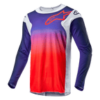 Alpinestars 2024 Racer Hoen Jersey, Motocross Jersey, Navy Blue to Hot Orange gradient with Light Gray side panels, featuring a red Alpinestars logo outline on the chest, technical long-sleeved apparel for off-road racing