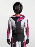 Alpinestars camisola Fluid Drag, camisola de motocross para homem, preta e branca com detalhes em vermelho fluo e gráficos agressivos, para todo-o-terreno