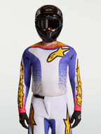Alpinestars Camisola Fluid Drag, camisola de motocross para homem, azul e dourada, com tecido leve e respirável.