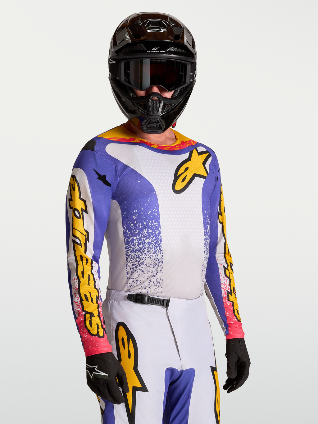 Alpinestars Camisola Fluid Drag, camisola de motocross para homem, azul e amarela, tecido respirável para performance off-road.