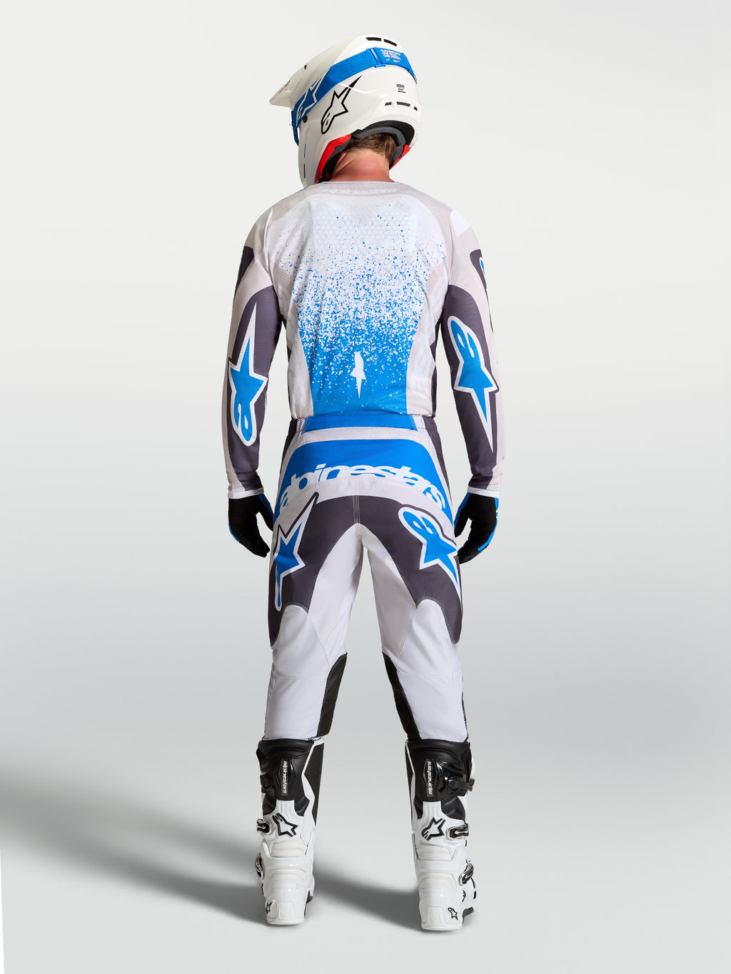 Alpinestars Camisola Fluid Drag, camisola de motocross para homem, cinzenta e azul, tecido respirável para todo-o-terreno.