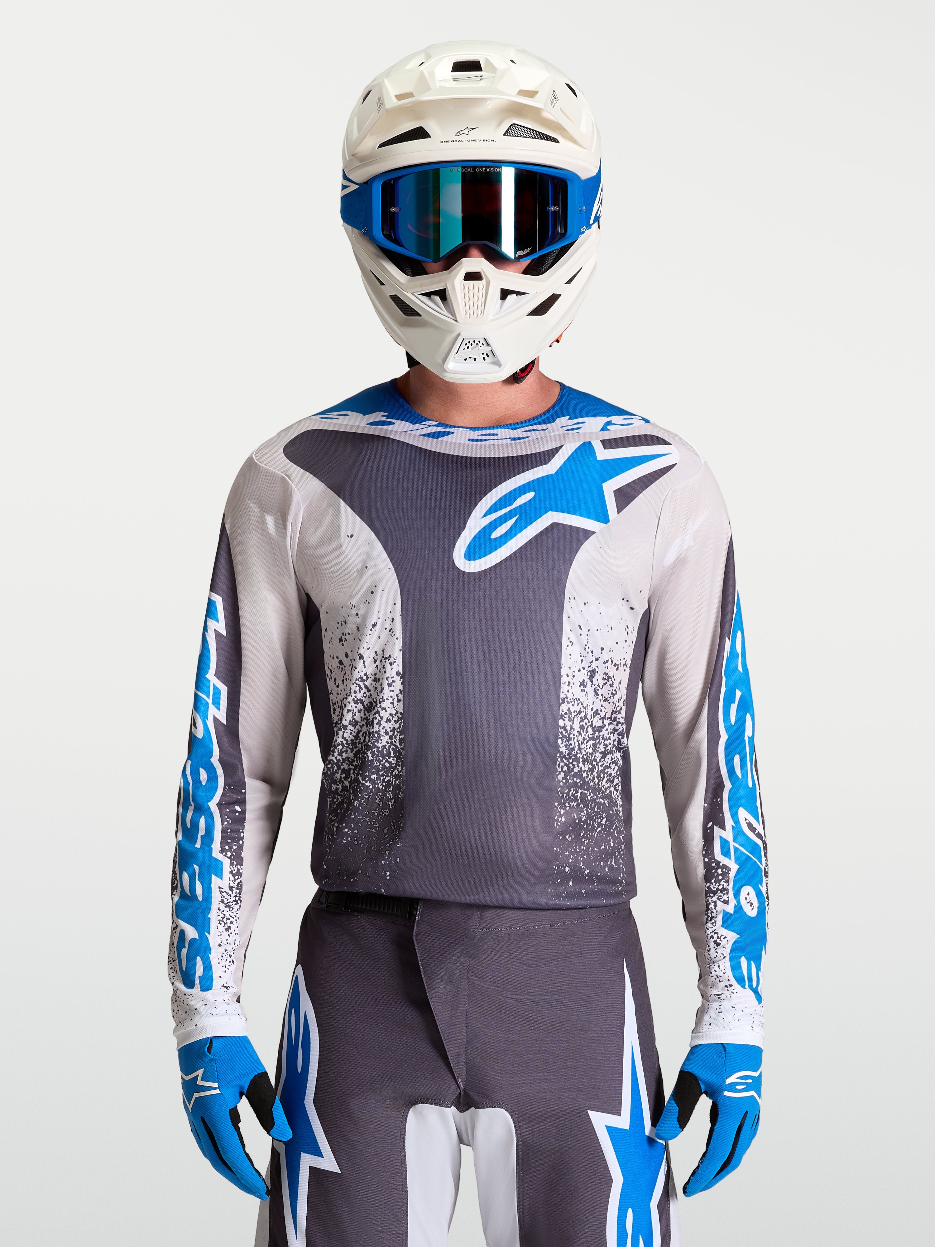 Alpinestars camisola Fluid Drag, equipamento de motocross para homem, cinzento e azul, construção leve e respirável