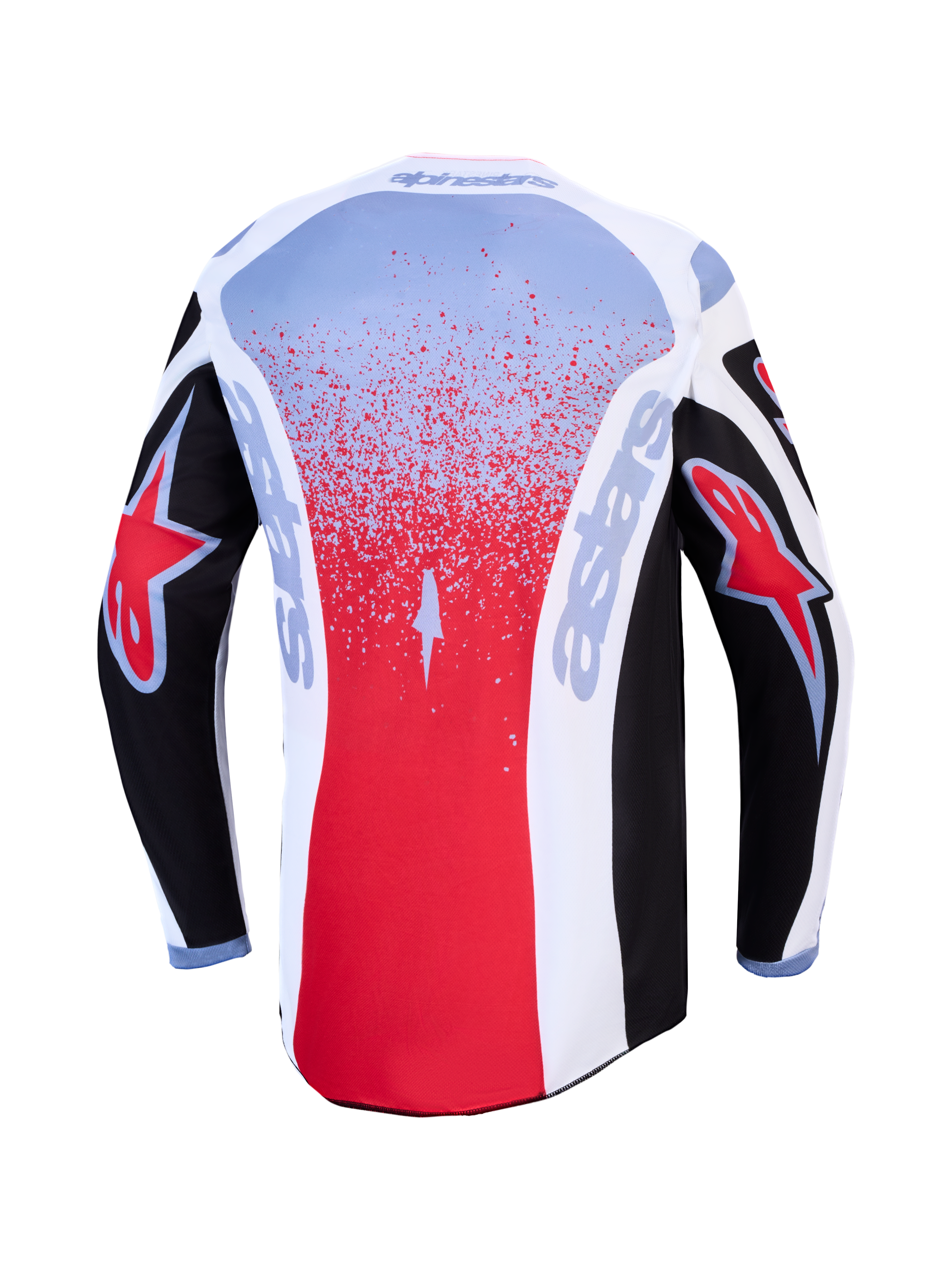 Alpinestars 2027 Fluid Drag Jersey, camisola de motocross para homem, preta e vermelha, vista traseira, tecido respirável