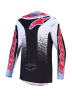 Alpinestars Fluid Drag, camisola de motocross para homem, preta e branca com gráficos vermelhos, tecido respirável