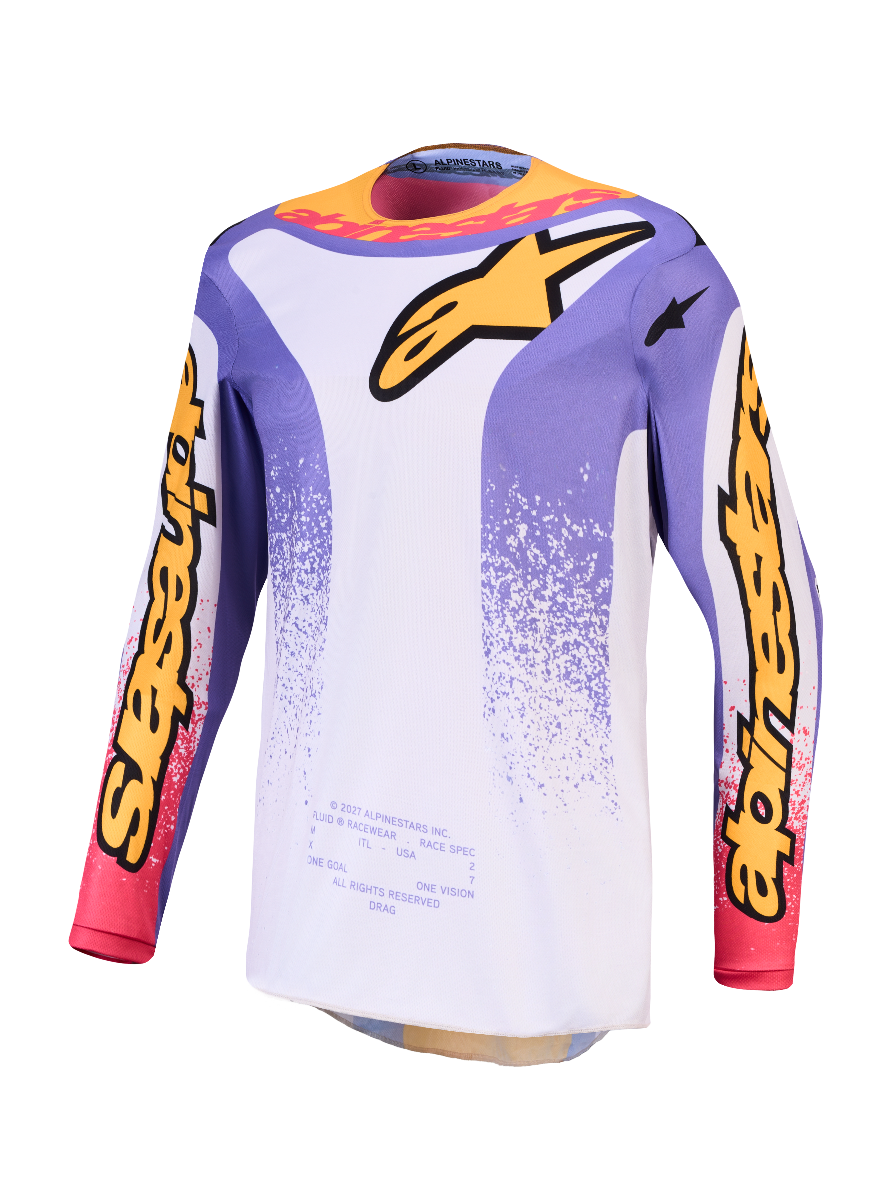Alpinestars Fluid Drag, camisola de motocross para homem, lilás e azul, em polifabric respirável que absorve a humidade