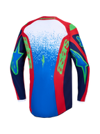 Alpinestars Fluid Drag, camisola de motocross para homem, azul-marinho e vermelha com gráficos verdes, vista traseira