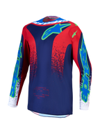 Alpinestars camisola Fluid Drag, camisola de motocross para homem, azul-marinho e vermelha, em polifabric respirável com logótipos verde-lima.
