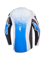 Alpinestars camisola Fluid Drag, camisola de motocross azul e cinzenta, vista traseira com grafismos e logótipos Astars.