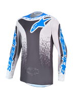 Alpinestars Camisola Fluid Drag, camisola de motocross para homem, cinzenta e azul, construção em politecido leve que absorve a humidade, design ergonómico para performance em todo-o-terreno.