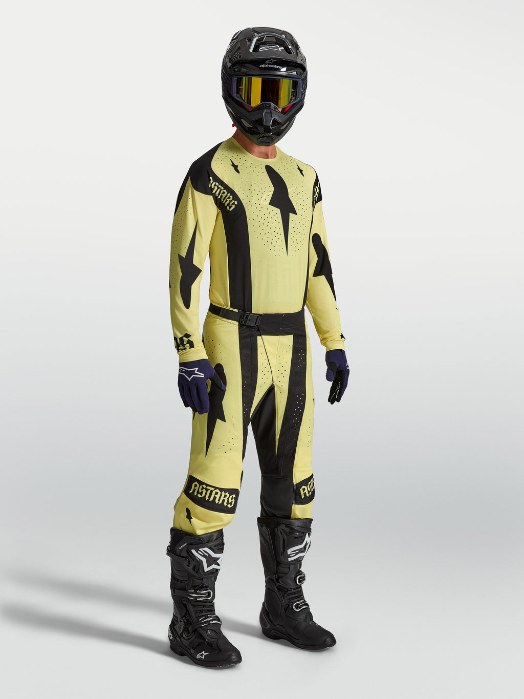 Camisola Alpinestars Techstar Atrox, camisola de motocross para homem, amarela e preta, ajuste atlético e ventilação a laser.