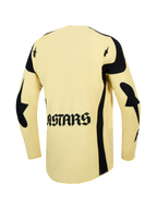 Alpinestars Techstar Atrox, camisola de motocross, amarela e preta, vista traseira com logótipo ASTARS e perfurações a laser