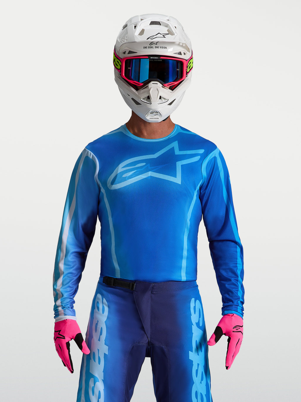 Alpinestars Camisola Fluid Kepler, camisola de motocross azul para homem, ajuste ergonómico leve em polifabric.