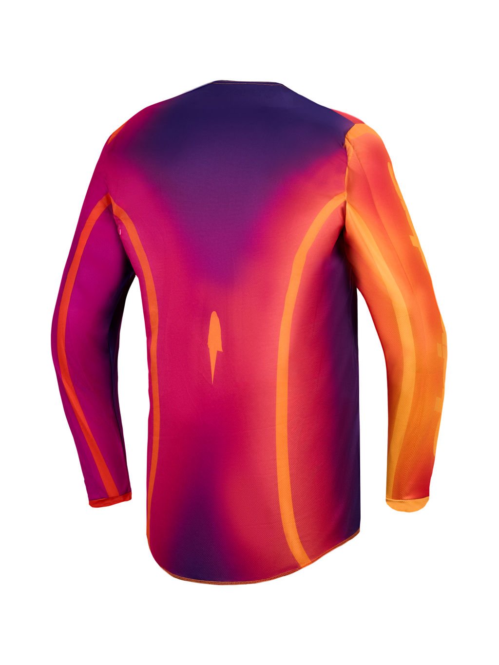 Alpinestars Camisola Fluid Kepler, camisola de motocross para homem, roxa e laranja, vista traseira em tecido respirável.