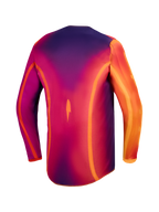 Alpinestars Camisola Fluid Kepler, camisola de motocross para homem, roxa e laranja, vista traseira em tecido respirável.