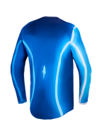 Alpinestars Fluid Kepler, camisola de motocross para homem, azul e branca, vista traseira, tecido respirável.