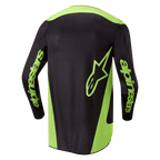 Alpinestars 2024 Fluid Lurv Jersey, Motocross Jersey, Black and Yellow Fluo, back view featuring neon yellow side panels, a large star logo on the lower back, and Alpinestars branding on the sleeves