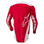 Alpinestars 2024 Fluid Lurv Jersey, camisola de motocross, vermelho Mars e branco, vista traseira com um grande logótipo de estrela branco nas costas, painéis laterais brancos e logótipos nas mangas