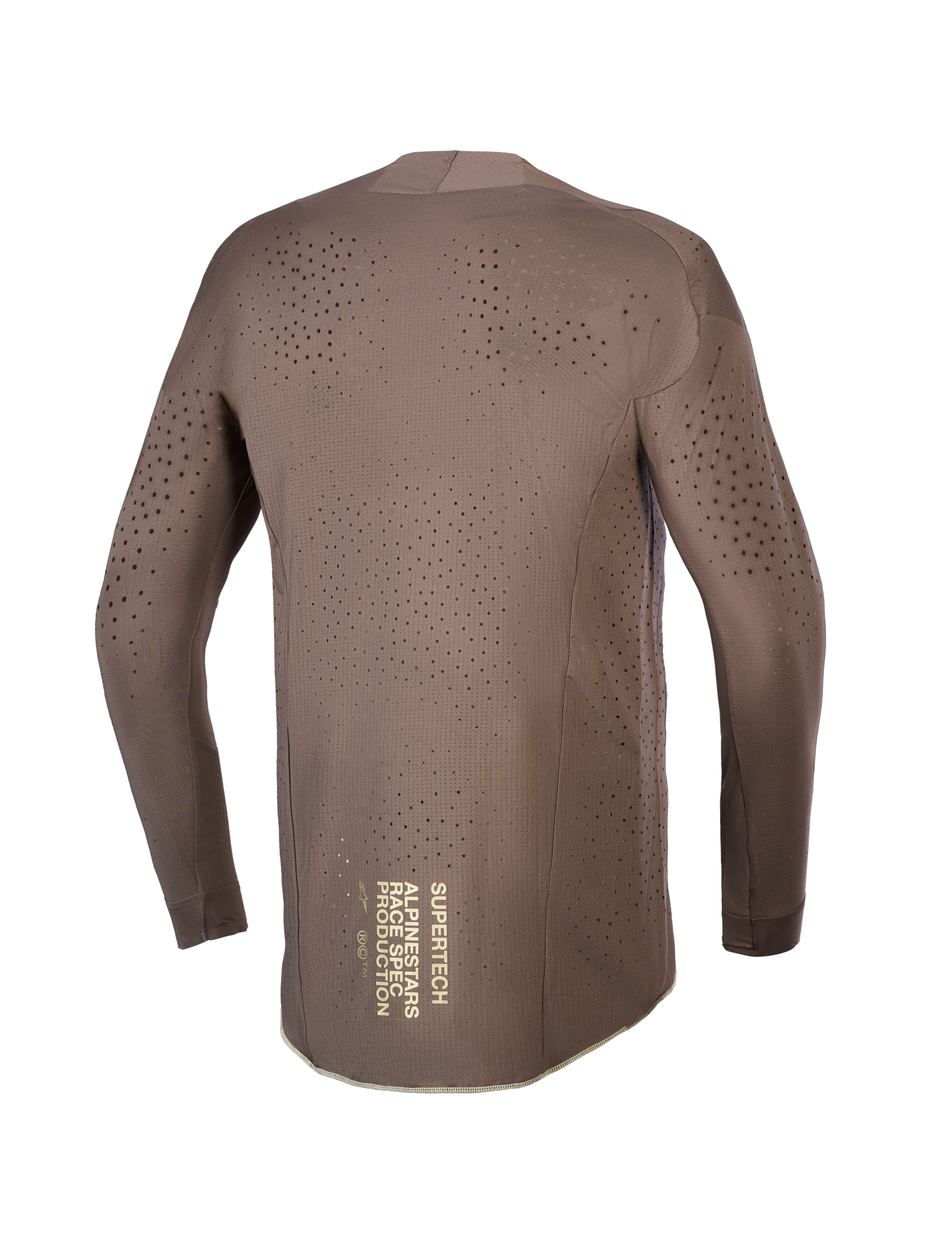Alpinestars Limited Edition Supertech Air Gold Jersey, Men's Brown Motocross Jersey with laser-cut vents and gold back graphic.