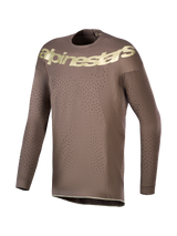 Alpinestars Camisola Supertech Air Gold Edição Limitada, camisola de motocross castanha e dourada com aberturas a laser.