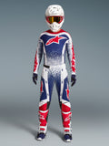 Alpinestars Conjunto Techstar Unity edio limitada, fato de motocross para homem com grafismos brancos, azuis e vermelhos.