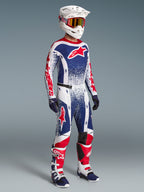 Alpinestars Techstar Unity edição limitada, camisola de motocross para homem, vermelha, branca e azul, ajuste de performance.