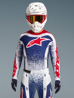 Alpinestars conjunto Techstar Unity edição limitada, equipamento de motocross vermelho, branco e azul, ajuste atlético.