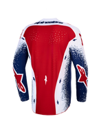 Alpinestars Techstar Unity Jersey Limited Edition, camisola de motocross, vermelha, branca e azul, vista traseira ventilada.