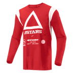 Alpinestars Techdura Jersey, camisola de motocross e enduro, vermelho vivo, com triângulo branco e marca ASTARS no peito, tecido de poliéster de manga comprida com absorção de humidade para condução todo-o-terreno