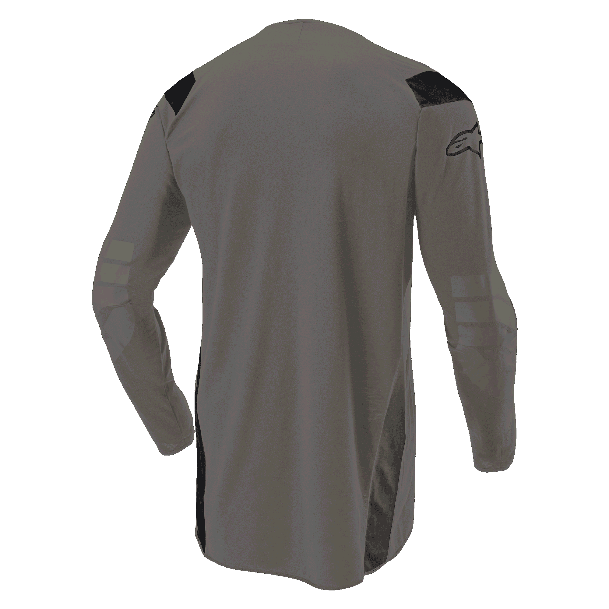 Camisola Alpinestars Techdura, Falcon Brown, camisola de motocross, vista traseira mostrando a parte traseira alongada para maior cobertura, mangas compridas com secções reforçadas nos cotovelos, painéis pretos nos ombros e logótipo na manga, vestuário durável para todo-o-terreno