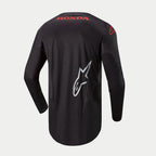 Alpinestars Camisola Honda Racer Iconic, camisola de motocross para homem, de manga comprida com bainha traseira alongada, preta com detalhes em vermelho e branco, vista traseira com logótipo Honda e gráficos Alpinestars