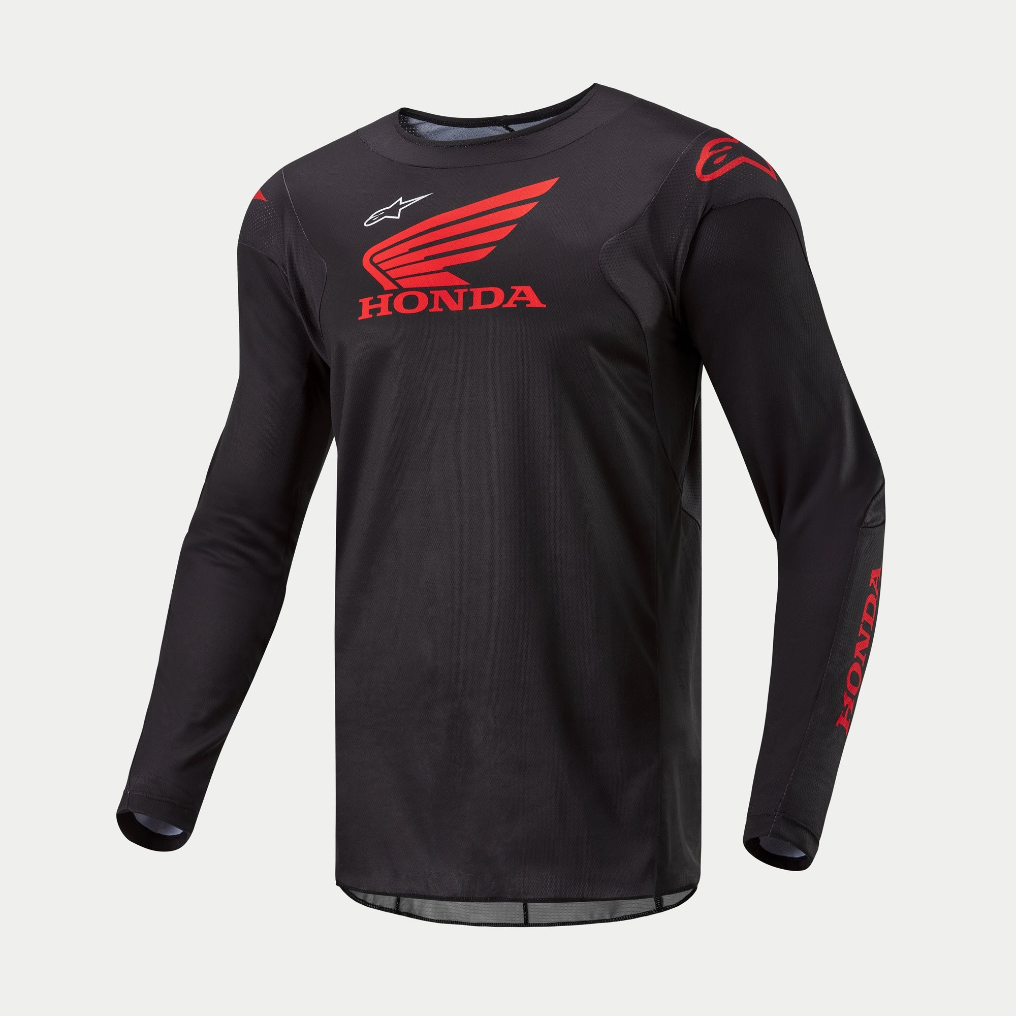 Alpinestars Camisola Honda Racer Iconic, camisola de motocross de manga comprida preta e vermelha com logótipo oficial Honda