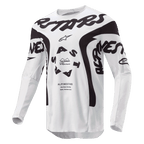 Alpinestars 2024 Racer Hana Jersey, camisola de motocross, branca e preta, com branding Alpinestars preto em destaque no peito, logótipo circular ASTARS e painéis de malha técnica para performance em todo-o-terreno