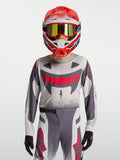 Alpinestars Youth Supertech Swan Jersey and Gear Set, conjunto de motocross em malha elástica, cinzento e vermelho fluo.