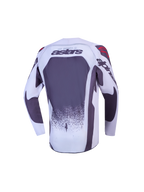 Alpinestars Juventude Supertech Swan, camisola de motocross cinzenta e branca, vista traseira com logótipo astars e malha.