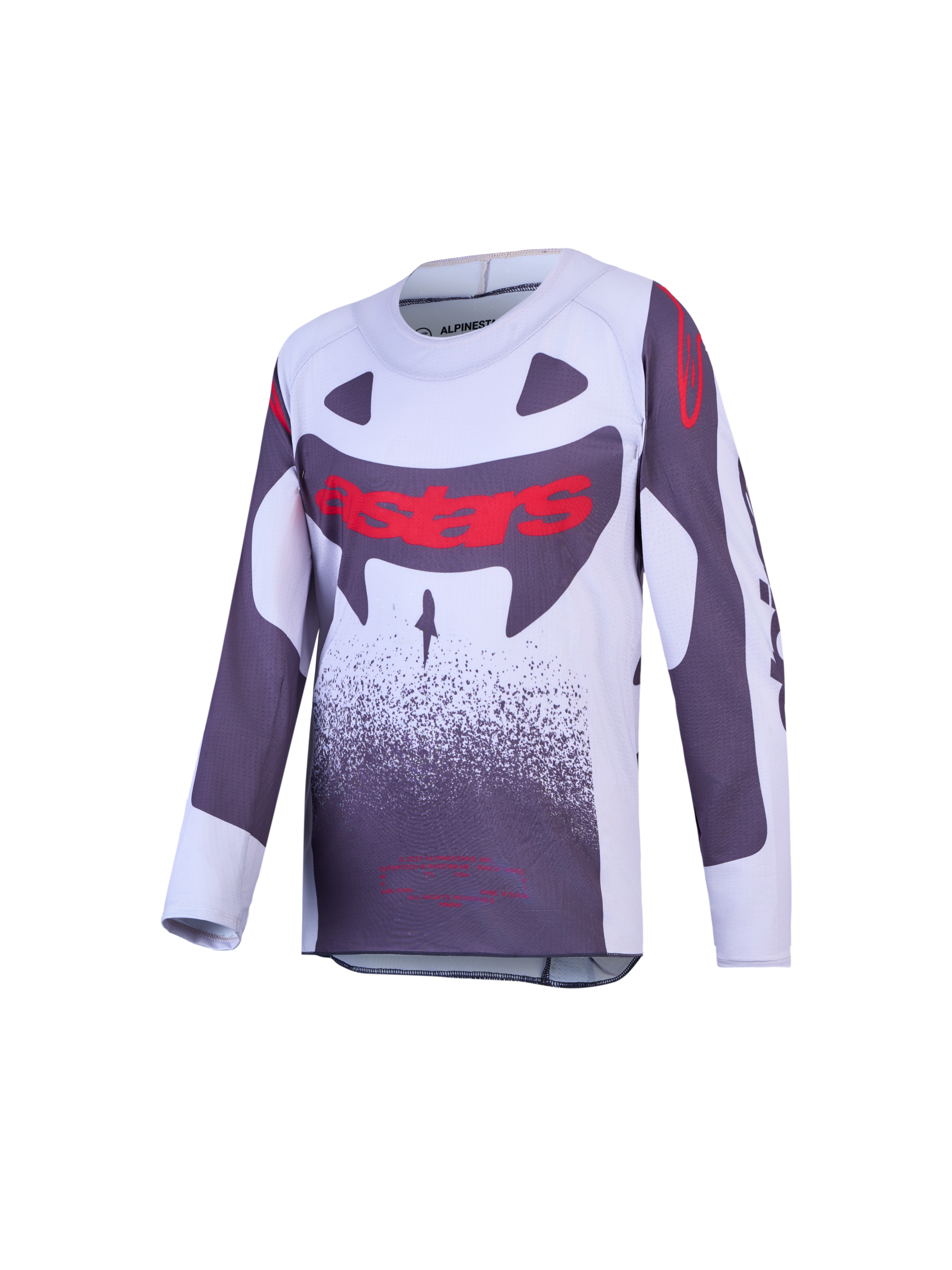 Alpinestars juventude Supertech Swan, camisola de motocross, cinzenta e branca com gráficos vermelhos, malha leve
