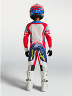 Alpinestars Camisola Supertech Dyna Jovem e kit de corrida, vermelho e azul-marinho, motocross, vista traseira.