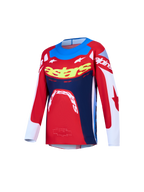 Alpinestars Camisola Supertech Dyna Jovem, camisola de motocross vermelha e azul-marinho em malha elástica com ajuste atlético.