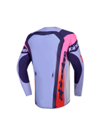 Alpinestars Supertech Dyna Jovem 2027, camisola de motocross roxa e rosa, vista traseira com painel posterior alongado.