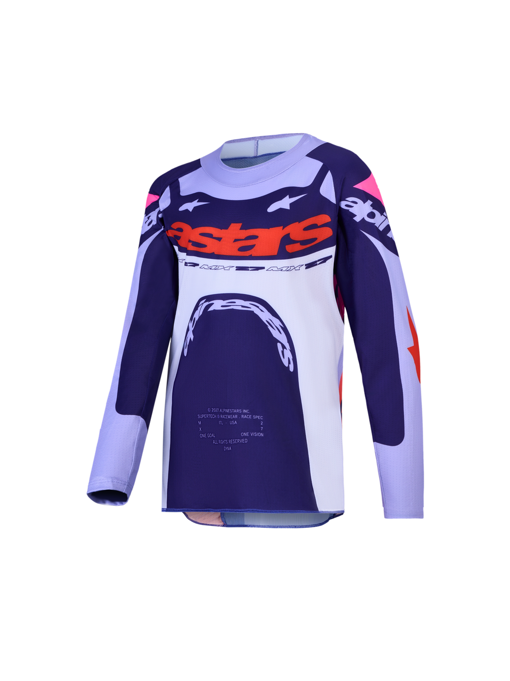 Alpinestars Youth Supertech Dyna Jersey, motocross racing top, navy and white with orange accents, youth off-road gear.
