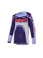 Alpinestars Camisola Supertech Dyna Jovem, camisola de motocross roxa e rosa com malha elástica ventilada.