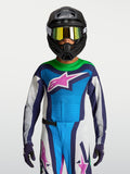 Alpinestars Camisola Supertech Maven Jovem, camisola de motocross azul e branca para juventude, ajuste de corrida.